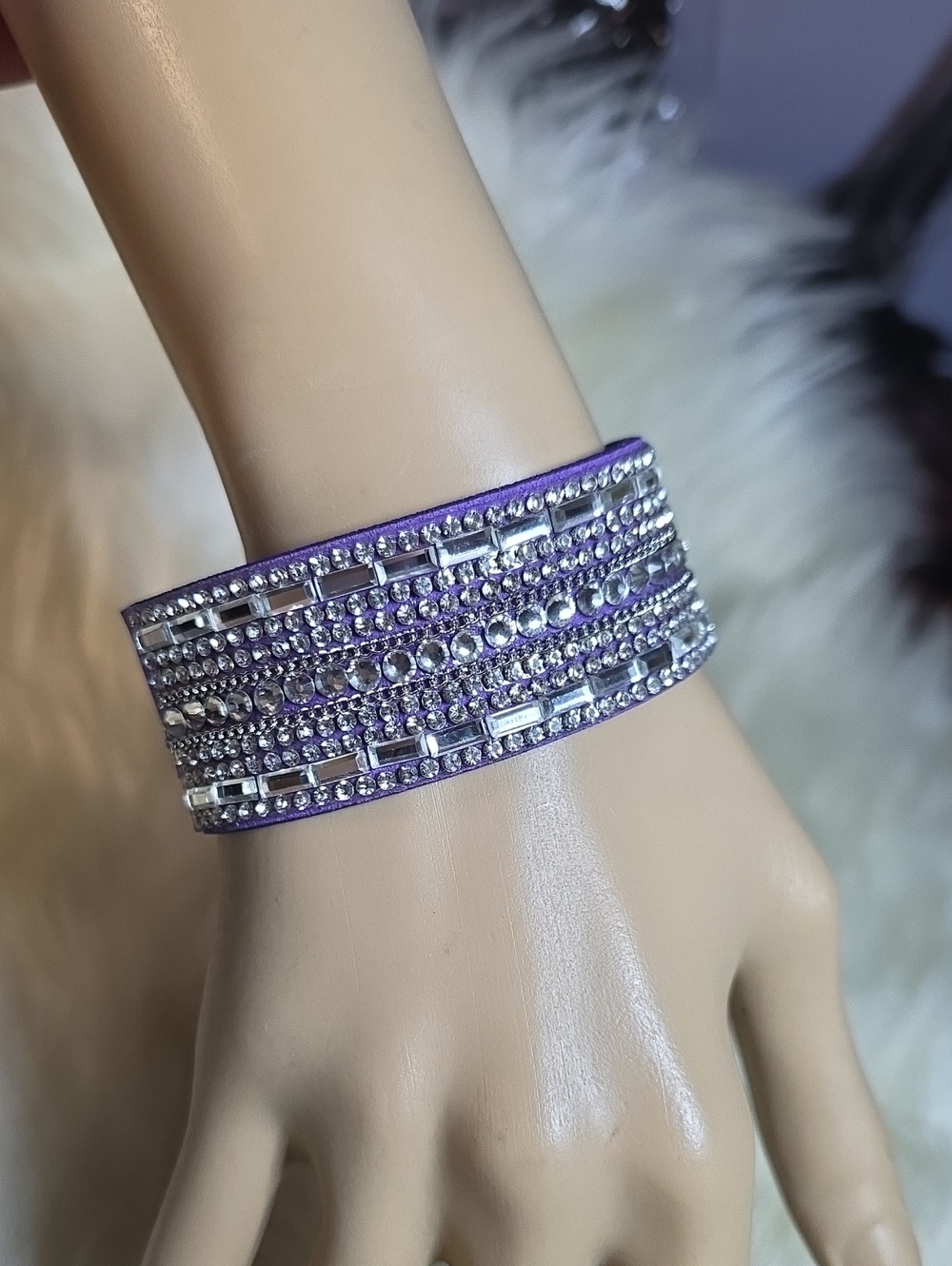 paparazzi Purple and Silver Crystal Multi-Row Cuff Bracelet